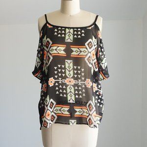 Black Sheer Cold Shoulder Top